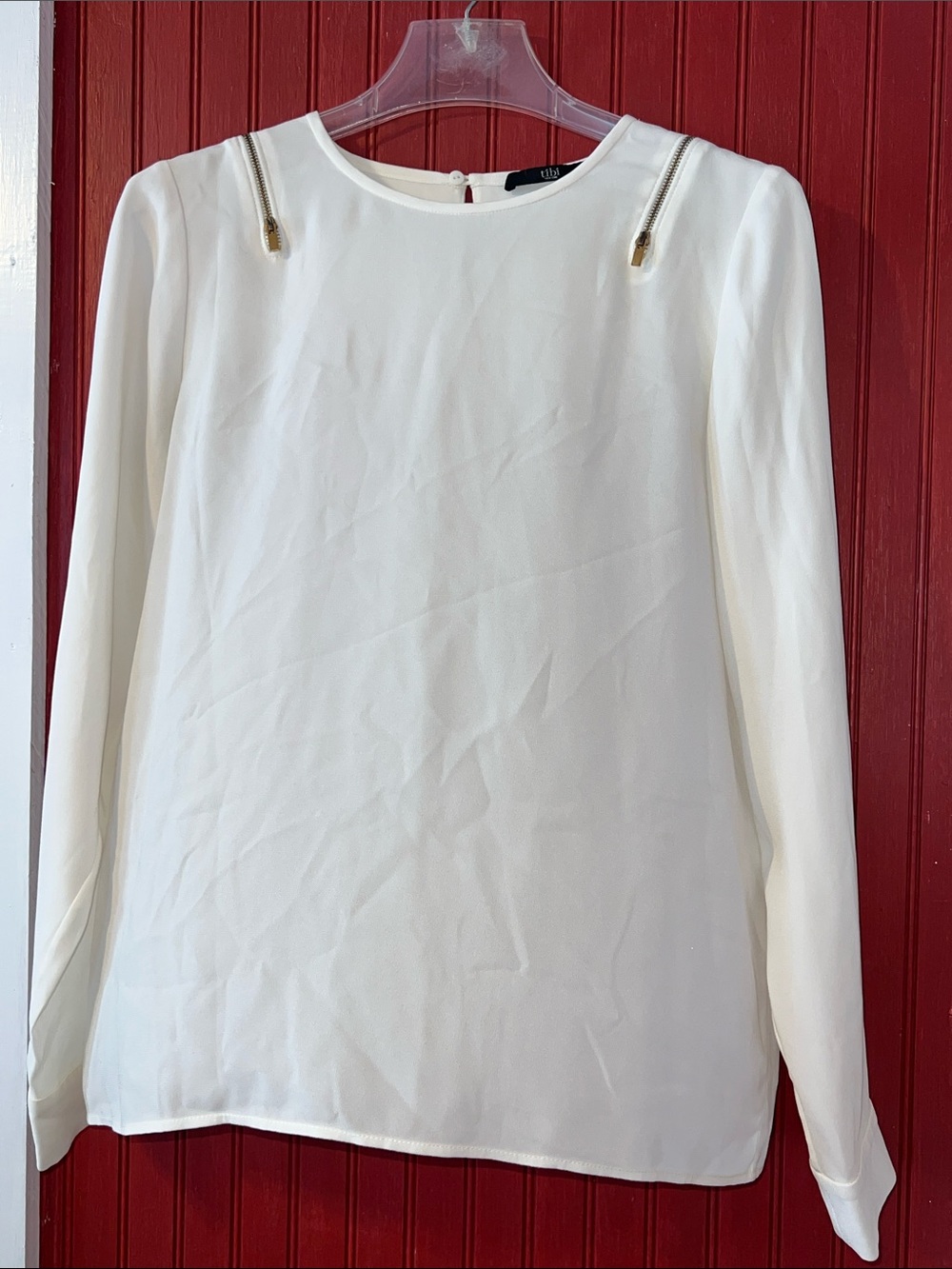 Tibi White Long-Sleeve Blouse with Shoulder Zips L/XL